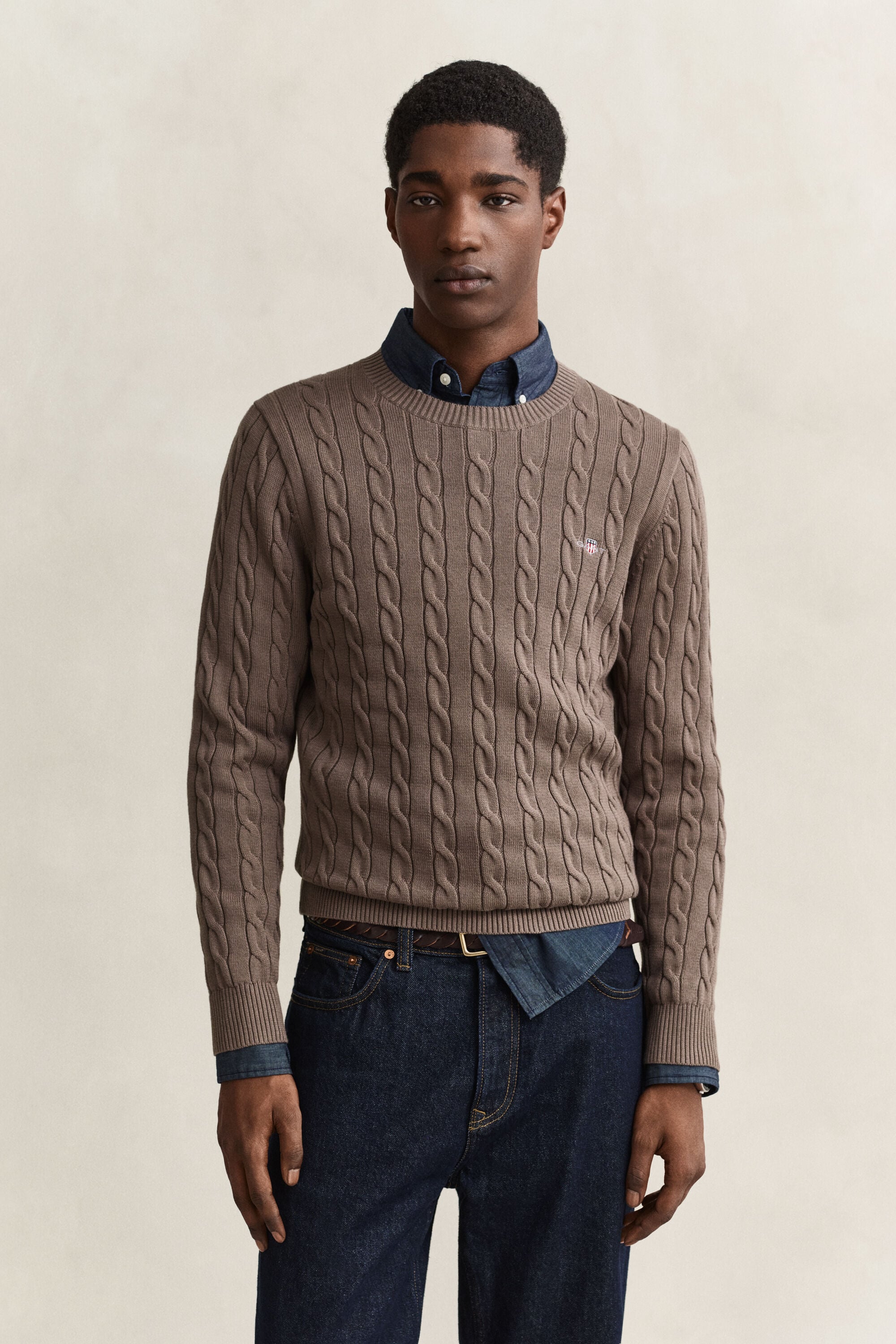 Cotton Cable Knit Crew Neck Sweater