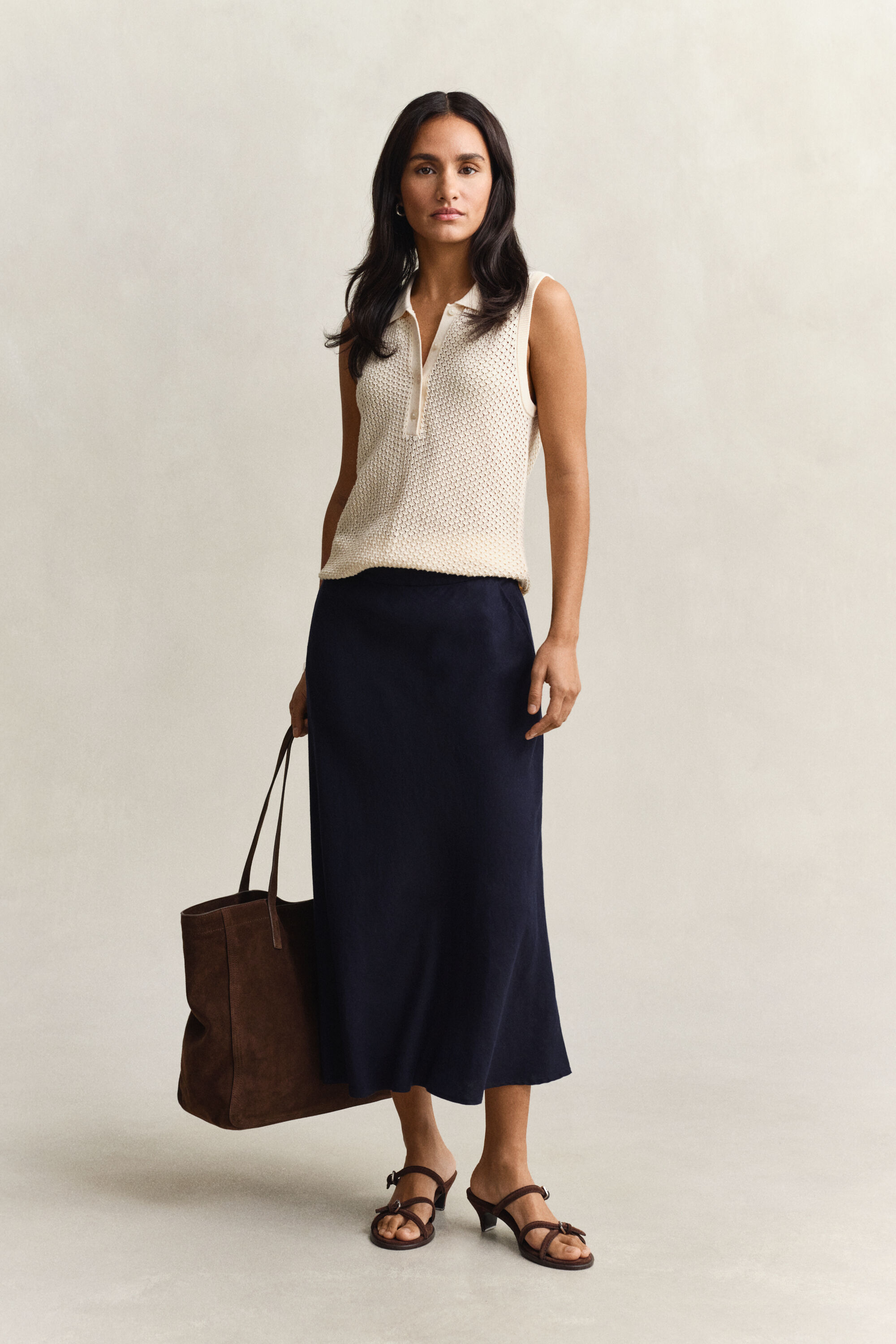 Flared Linen Blend Skirt