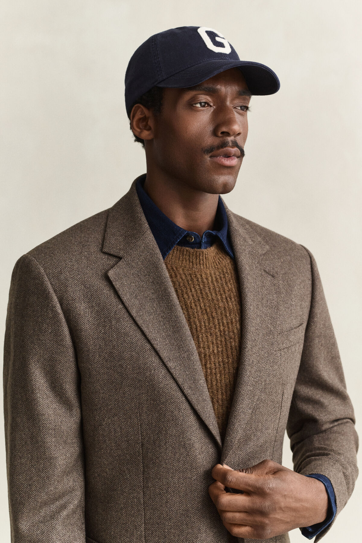 Wool Herringbone Suit Jacket — BLACK BROWN