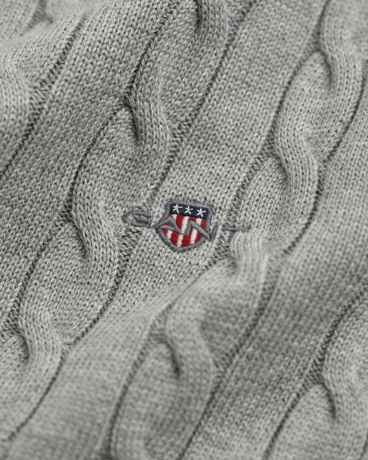 Cotton Cable Knit Turtleneck Sweater — GREY MELANGE