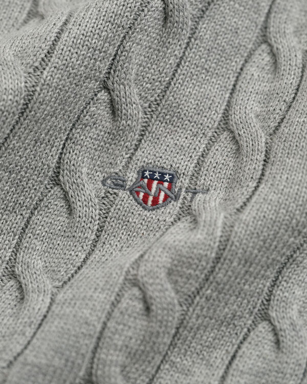 Cotton Cable Knit Turtleneck Sweater — GREY MELANGE