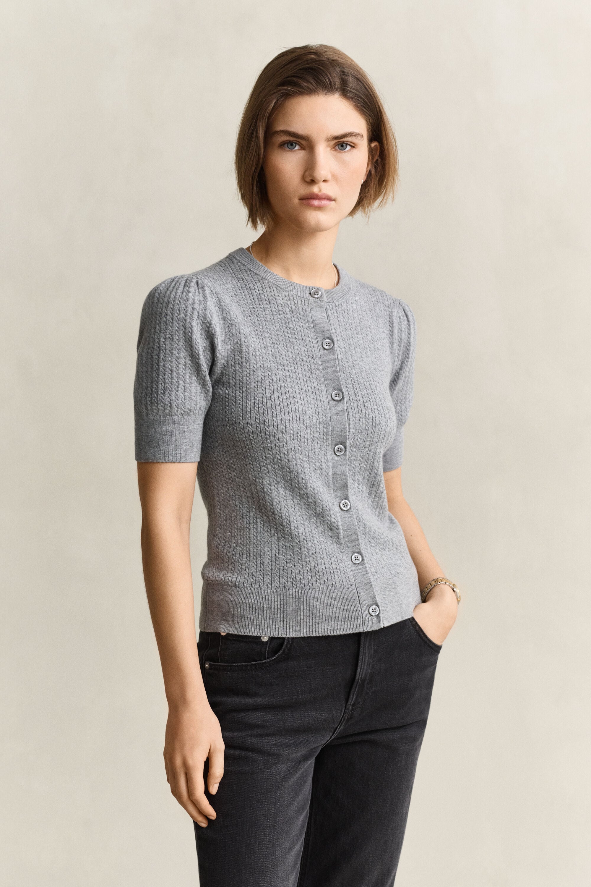 Cable Knit Short Sleeve Cardigan