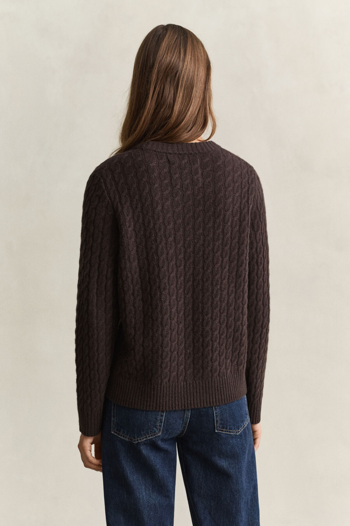 Cashmere Cable Knit Sweater — DEEP BROWN