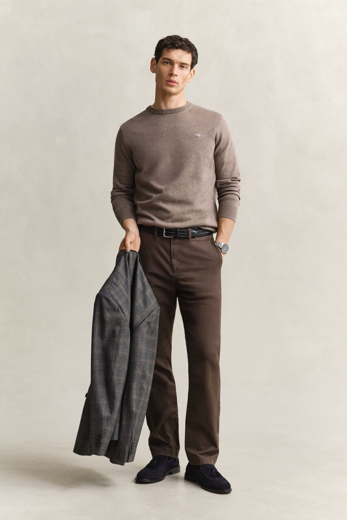 Cotton Crew Neck Sweater — DK HAZELNUT MELANGE