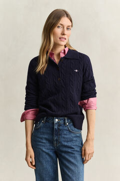 Lambswool Cable Knit Rugger — EVENING BLUE 4