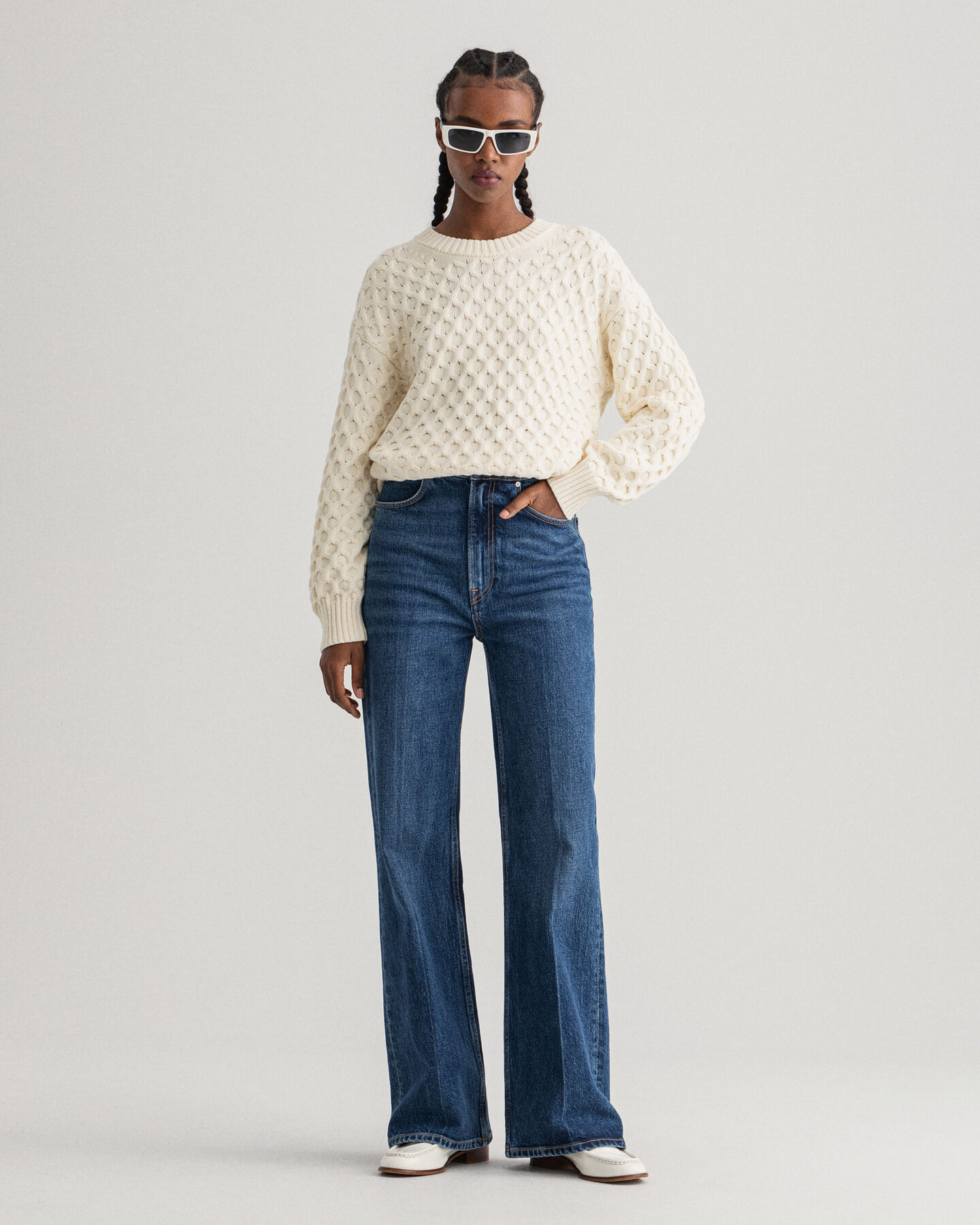 Cable Structure Crew Neck Sweater