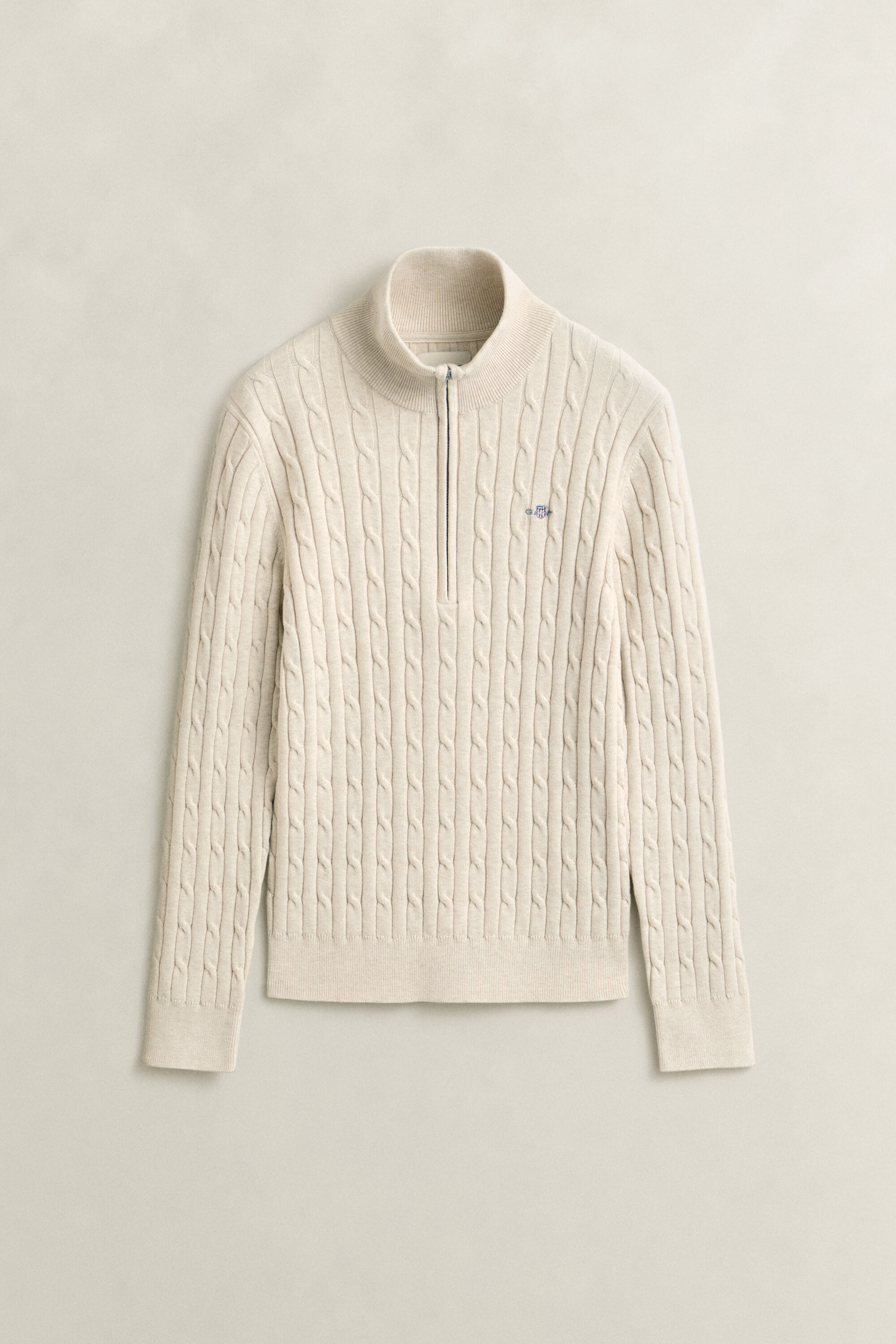 Stretch Cotton Cable Knit Half-Zip Sweater