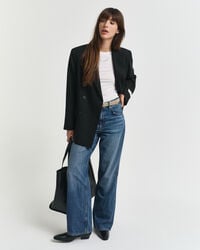 Relaxed Fit Double Breasted Wool Blend Hopsack Blazer