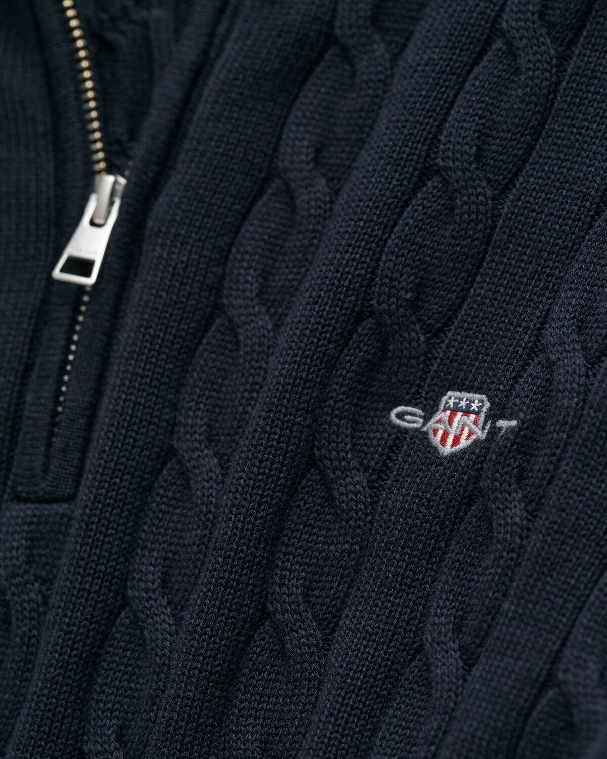 Cotton Cable Knit Half-Zip Sweater — EVENING BLUE