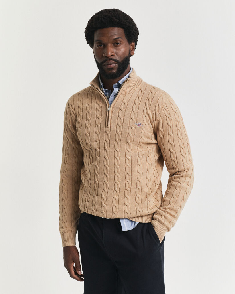 Cotton Cable Knit Half-Zip Sweater