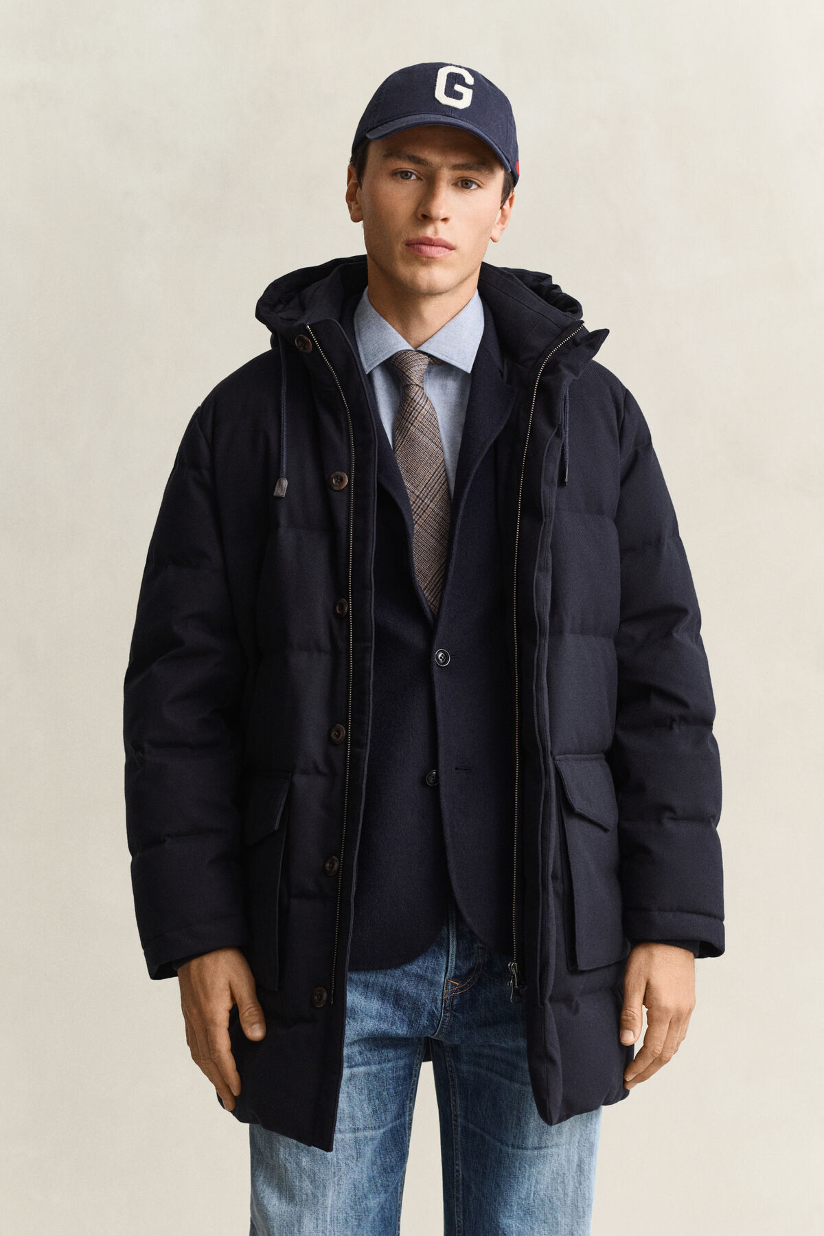 Flannel Down Mid Jacket — EVENING BLUE