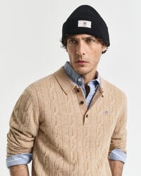Lambswool Cable Knit Polo Sweater