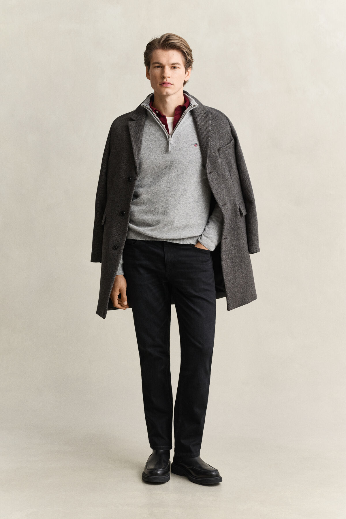 Lambswool Half-Zip Sweater — GREY MELANGE