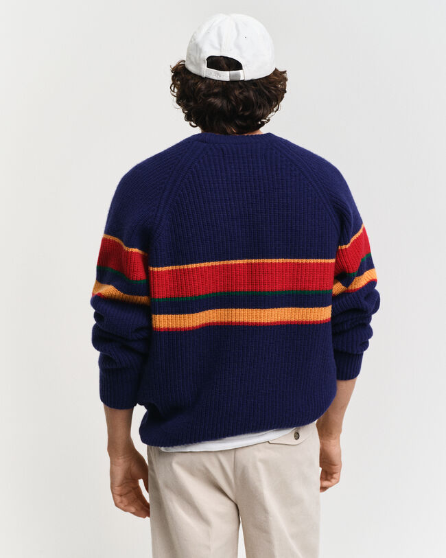 Striped Raglan Sleeves Crew Neck Sweater