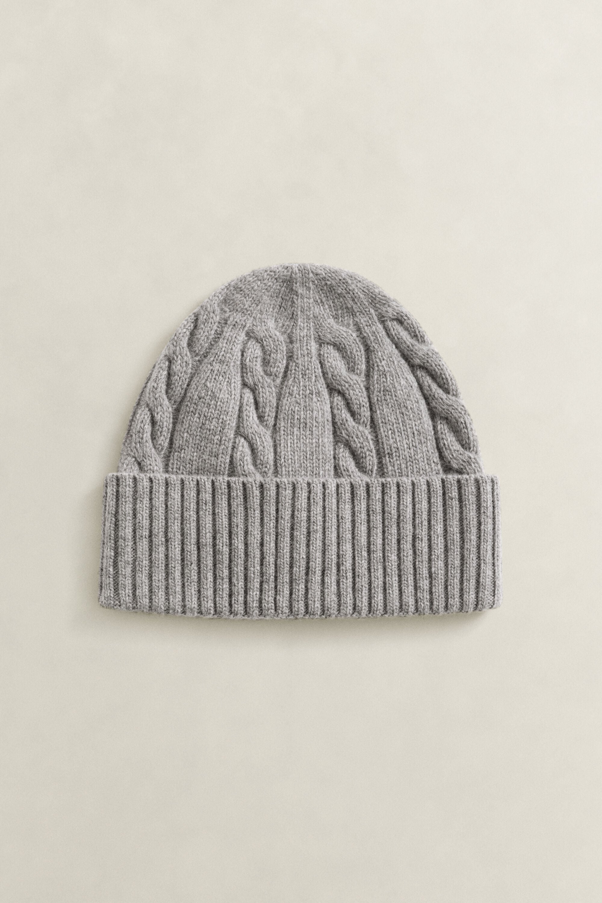 Lambswool Cable Knit Beanie — DARK GREY MELANGE