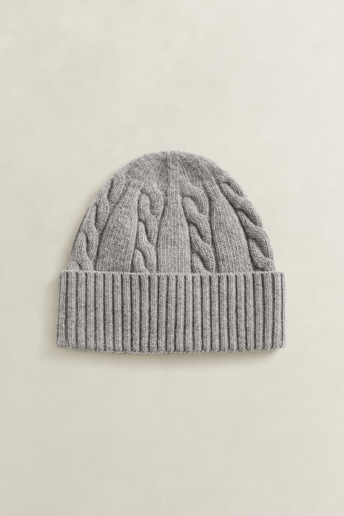 Lambswool Cable Knit Beanie — DARK GREY MELANGE