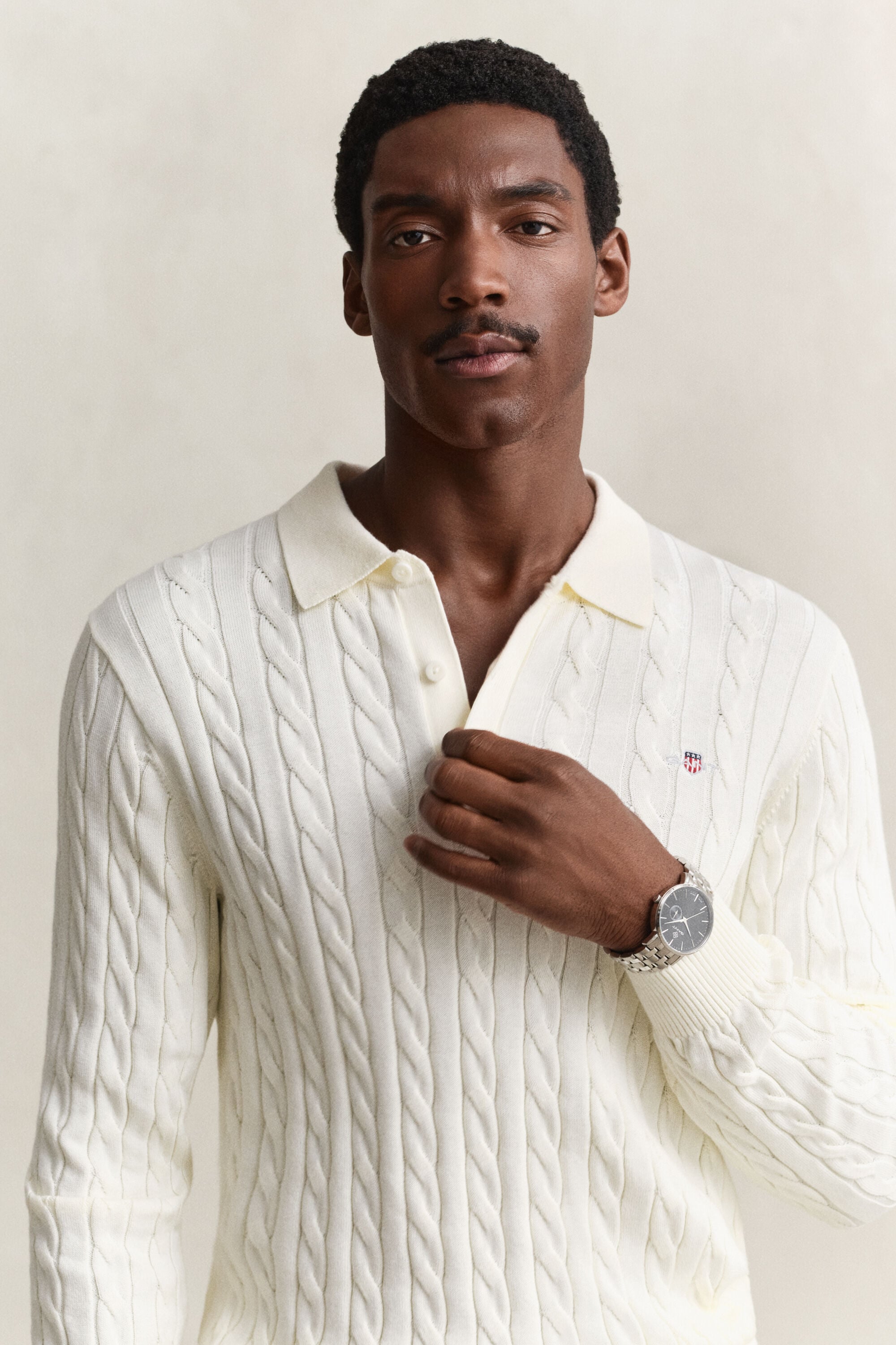 Cotton Cable Knit Polo Sweater