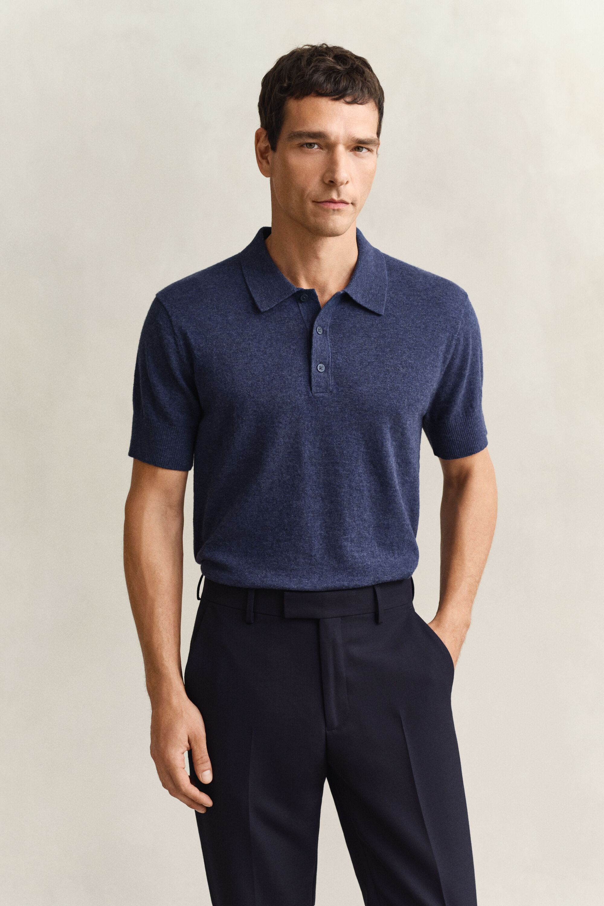 Slub Cotton Blend Short Sleeve Polo Sweater