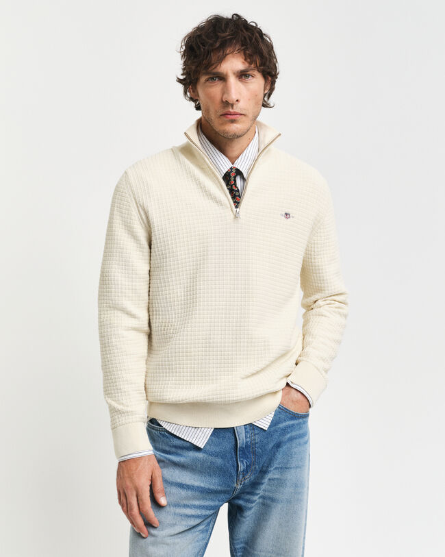 Textured Cotton Half-Zip Sweater