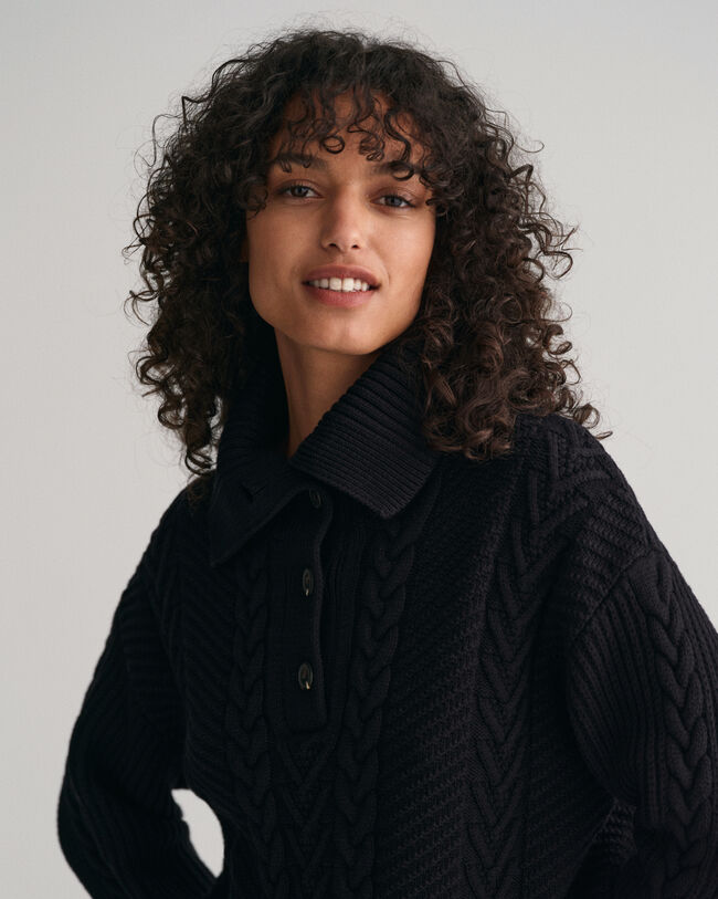 Cable Knit Buttoned Turtleneck Sweater