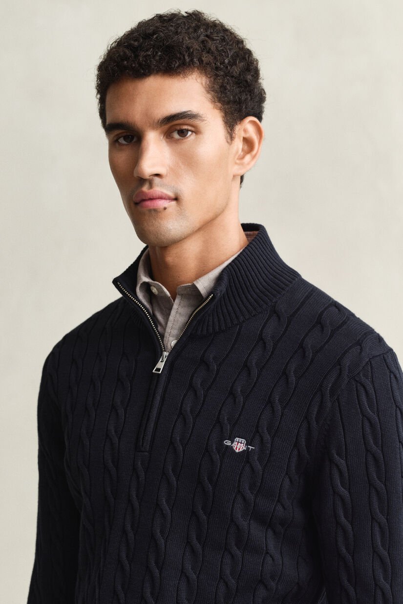 Cotton Cable Knit Half-Zip Sweater