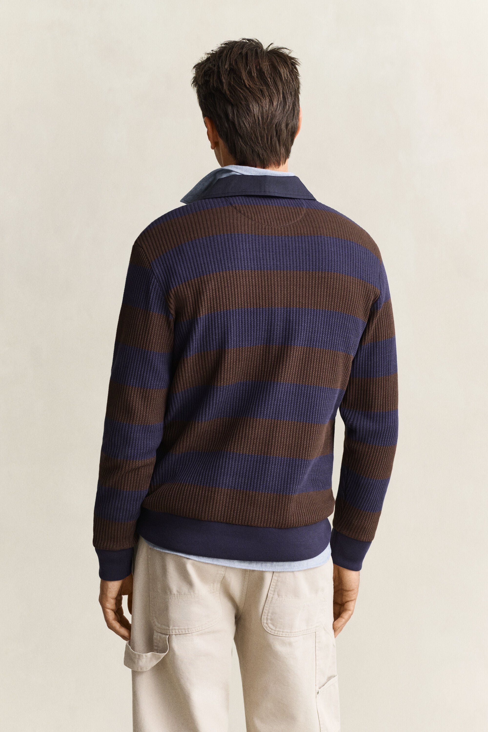 Striped Waffle Texture Polo Shirt