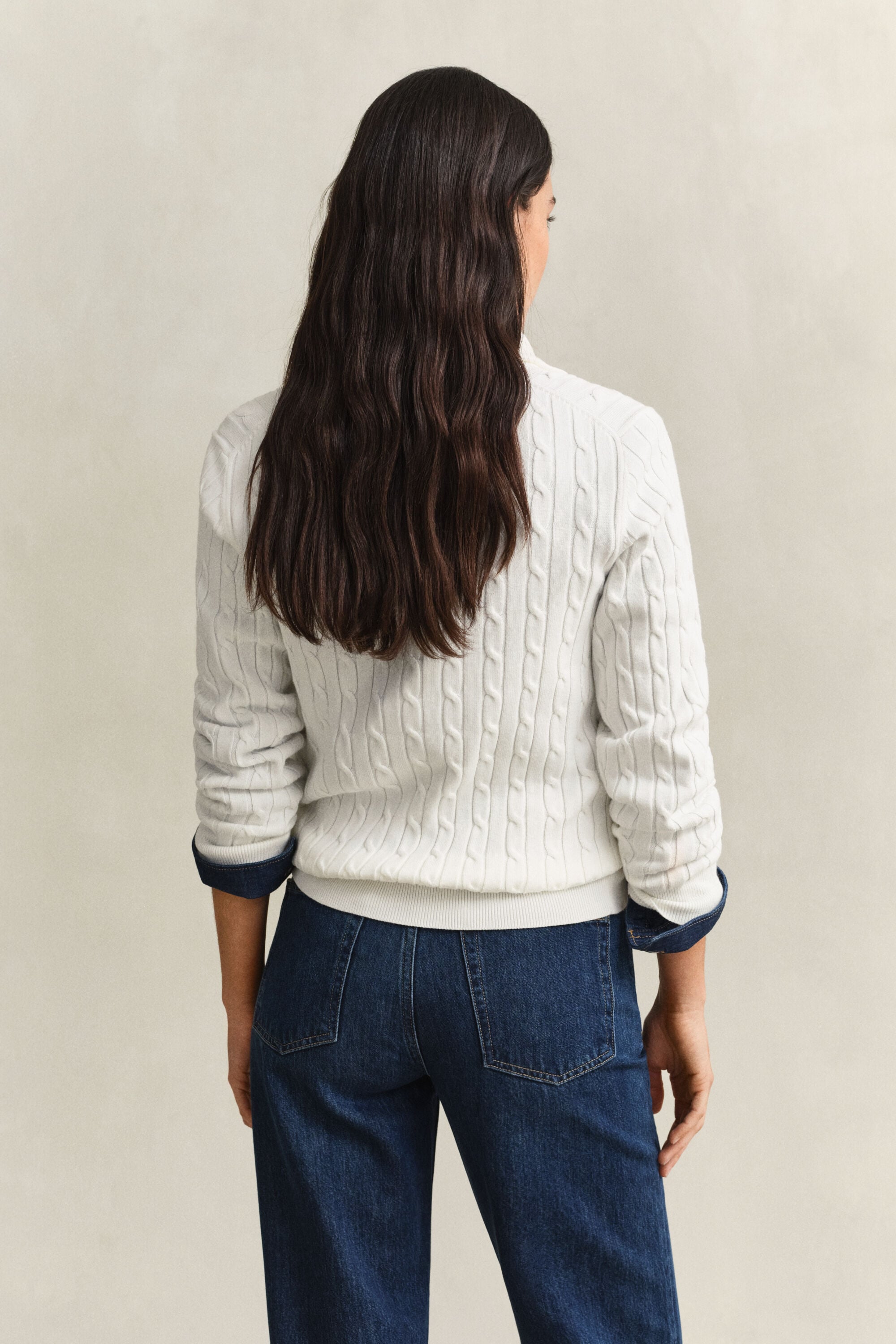 Stretch Cable Knit Half-Zip Sweater