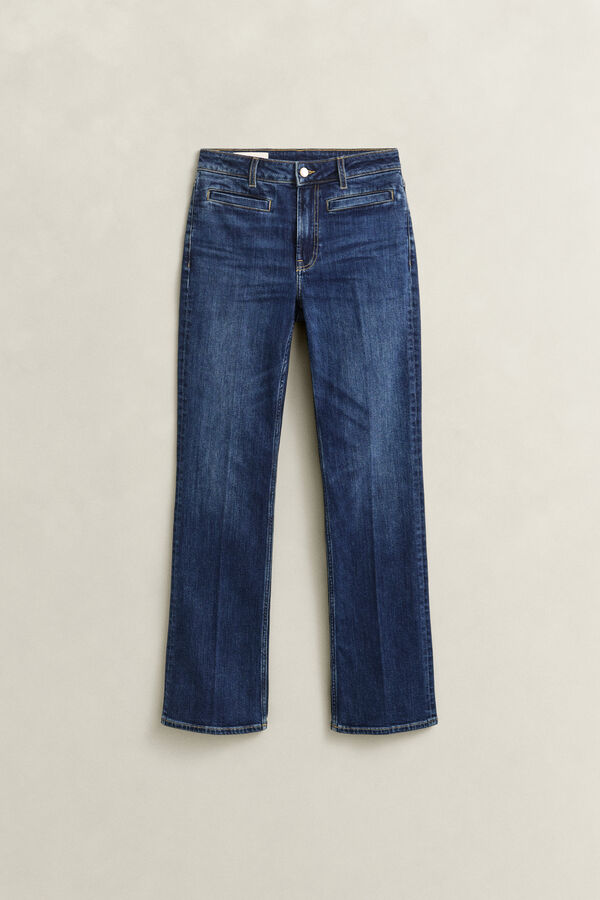 Monogram Flared Jeans — DARK BLUE WORN IN
