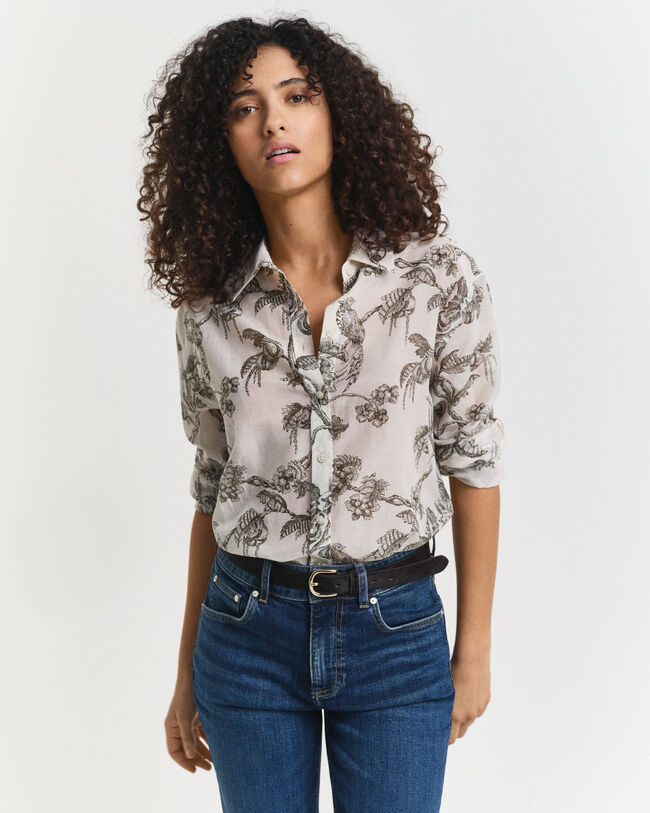 Relaxed Fit Tree Printed Cotton Silk Shirt