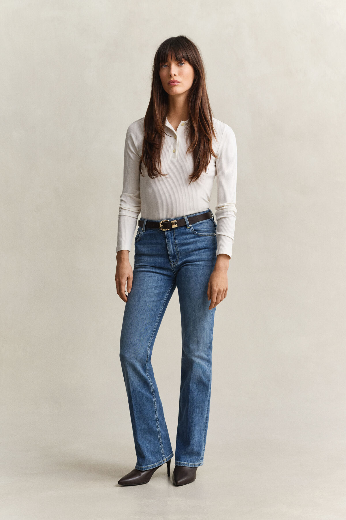 Slim Flared Stretch Jeans — MID BLUE BROKEN IN