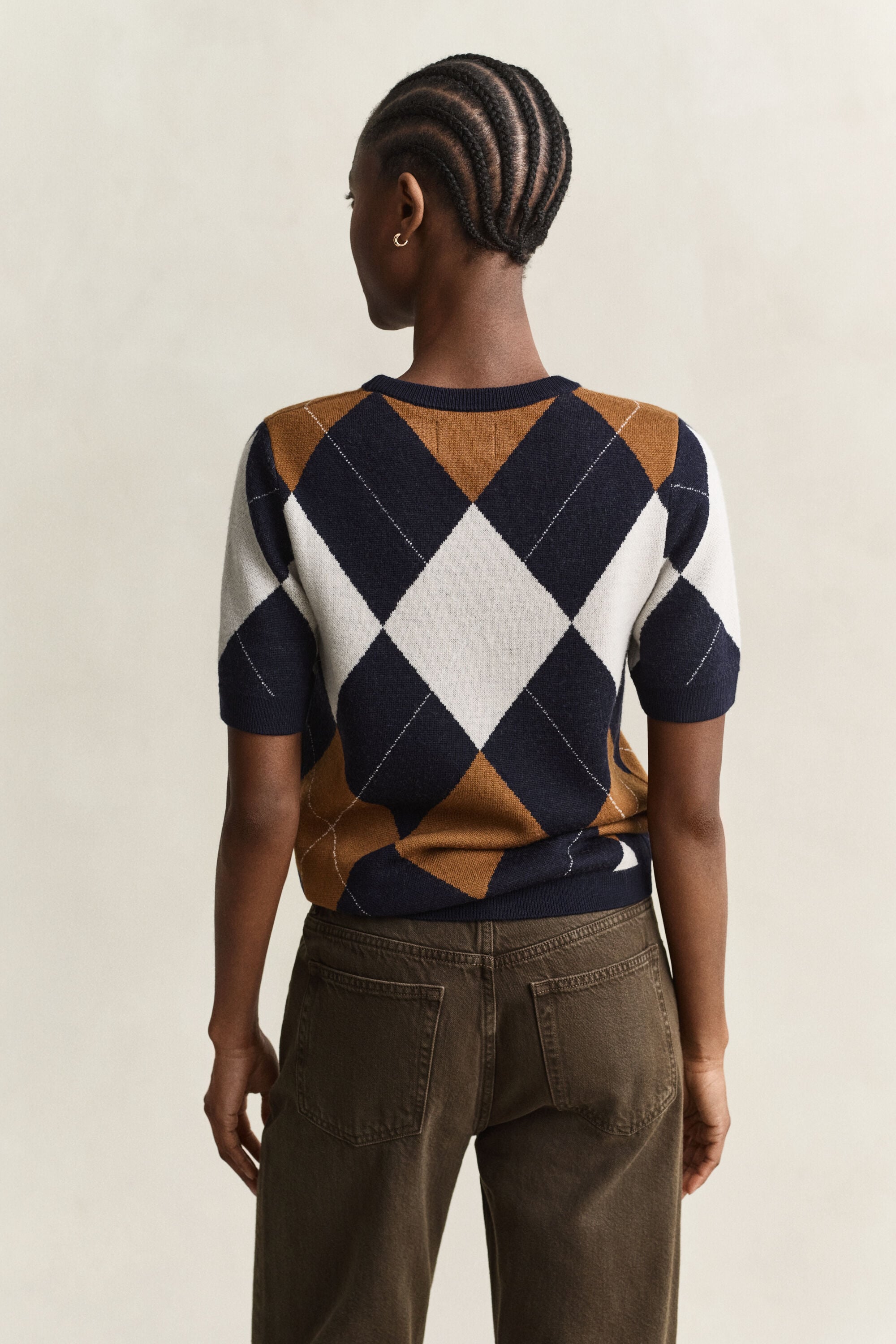 Wool Argyle Short Sleeve Sweater