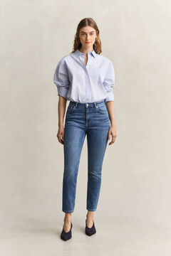 Cropped Stretch Jeans — MID BLUE BROKEN IN 7