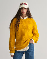 Furry Cable Knit Crew Neck Sweater