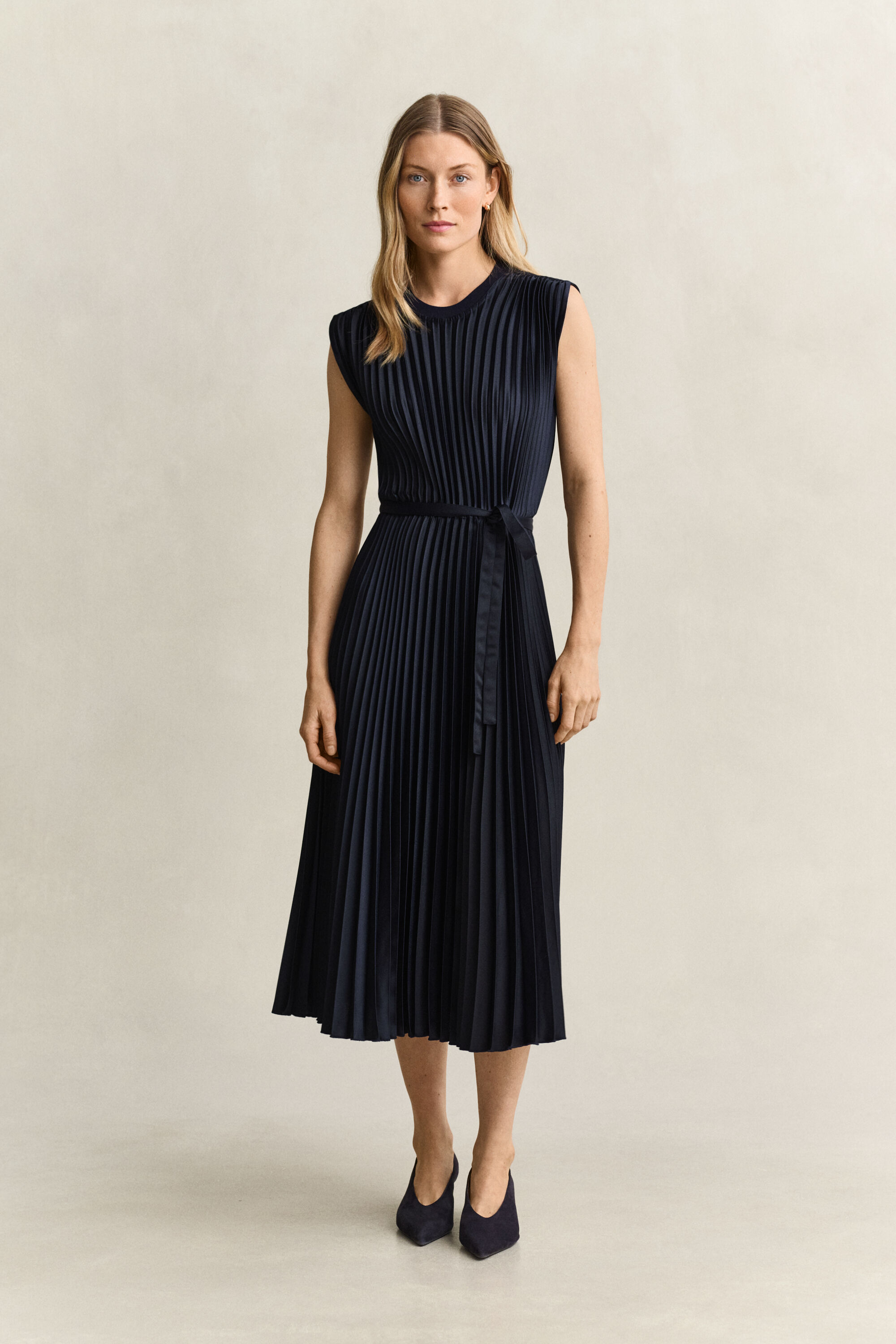Pleated Belted Dress