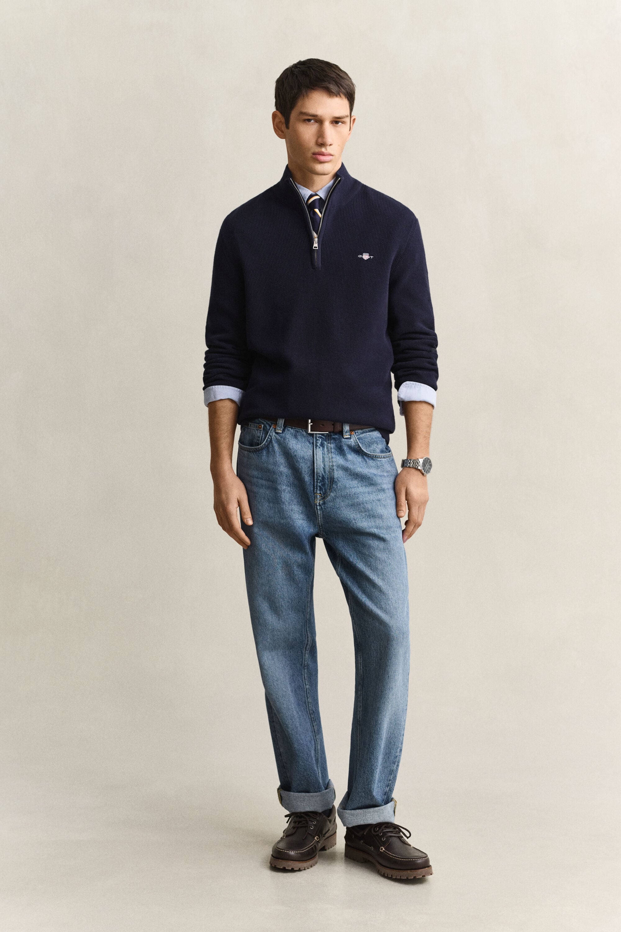 Textured Cotton Half-Zip Sweater