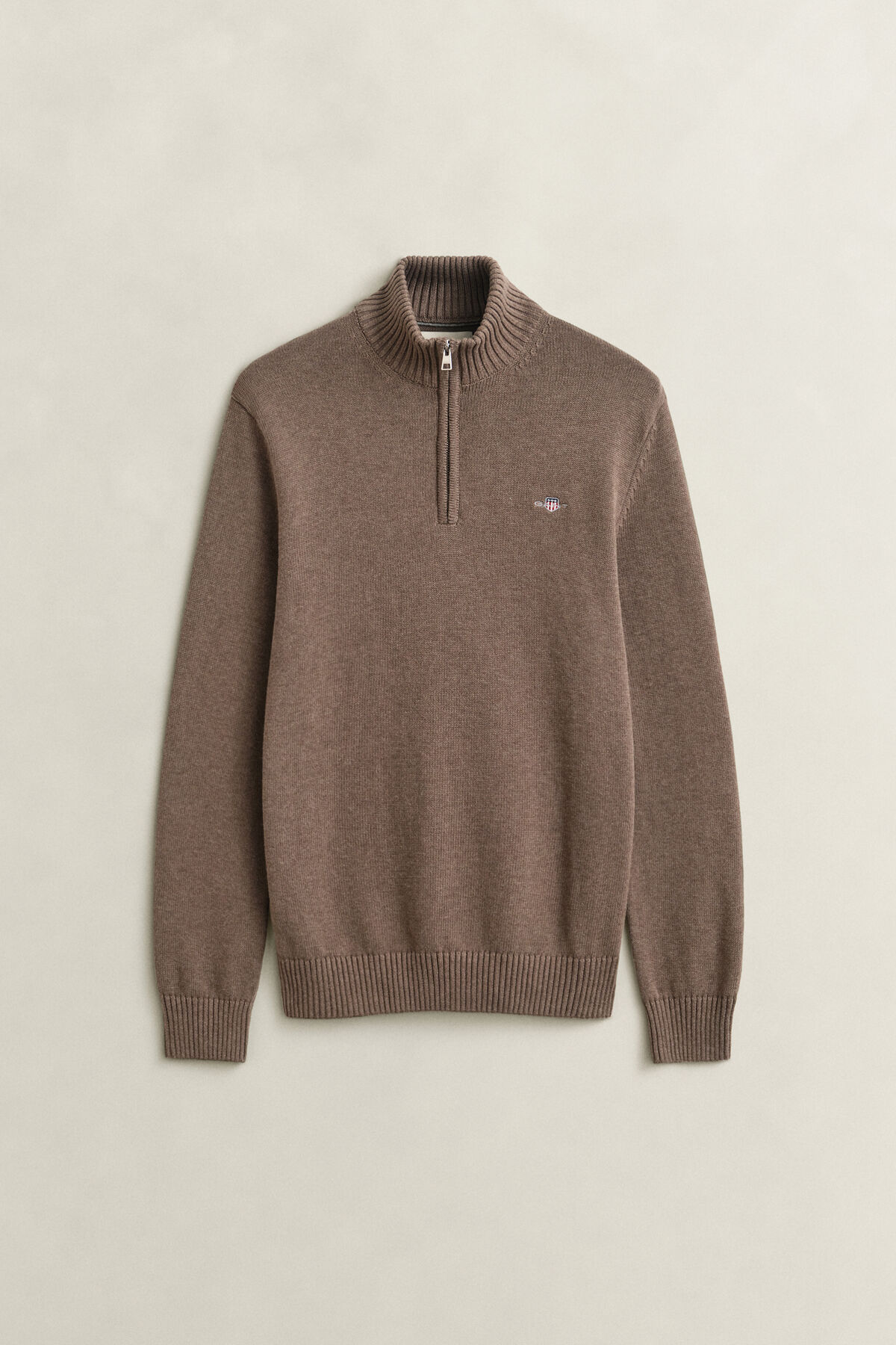 Casual Cotton Half-Zip Sweater — DK HAZELNUT MELANGE