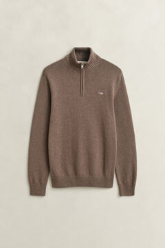 Casual Cotton Half-Zip Sweater — DK HAZELNUT MELANGE 1