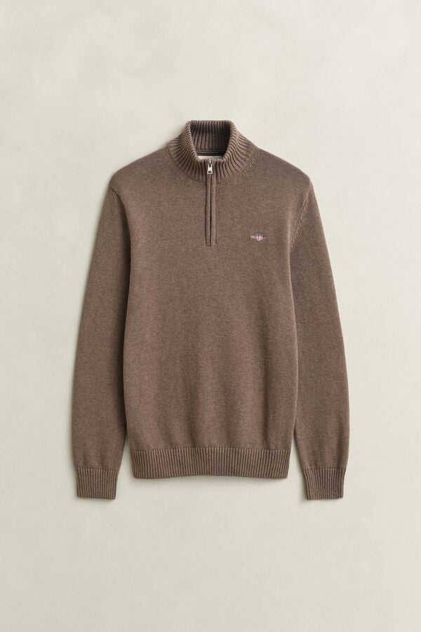 Casual Cotton Half-Zip Sweater — DK HAZELNUT MELANGE