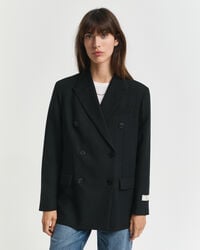 Relaxed Fit Double Breasted Wool Blend Hopsack Blazer