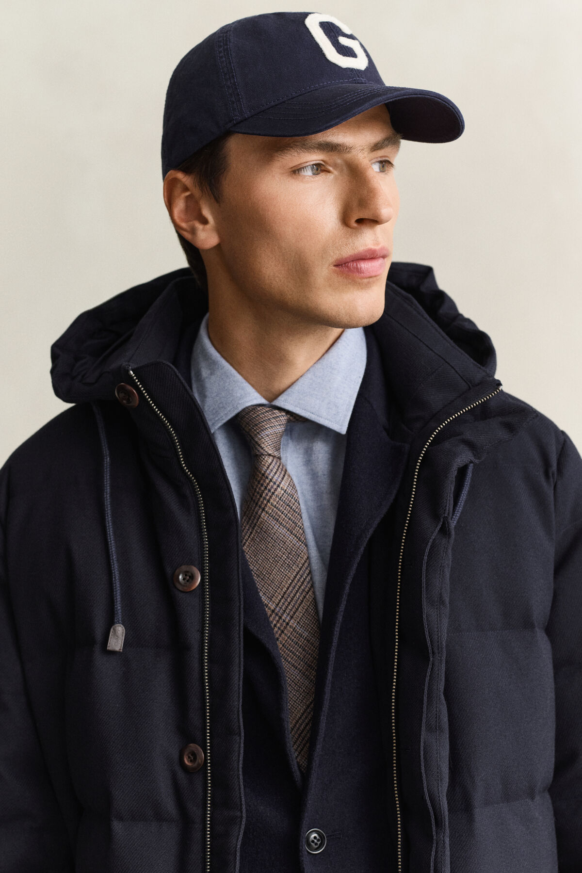 Flannel Down Mid Jacket — EVENING BLUE