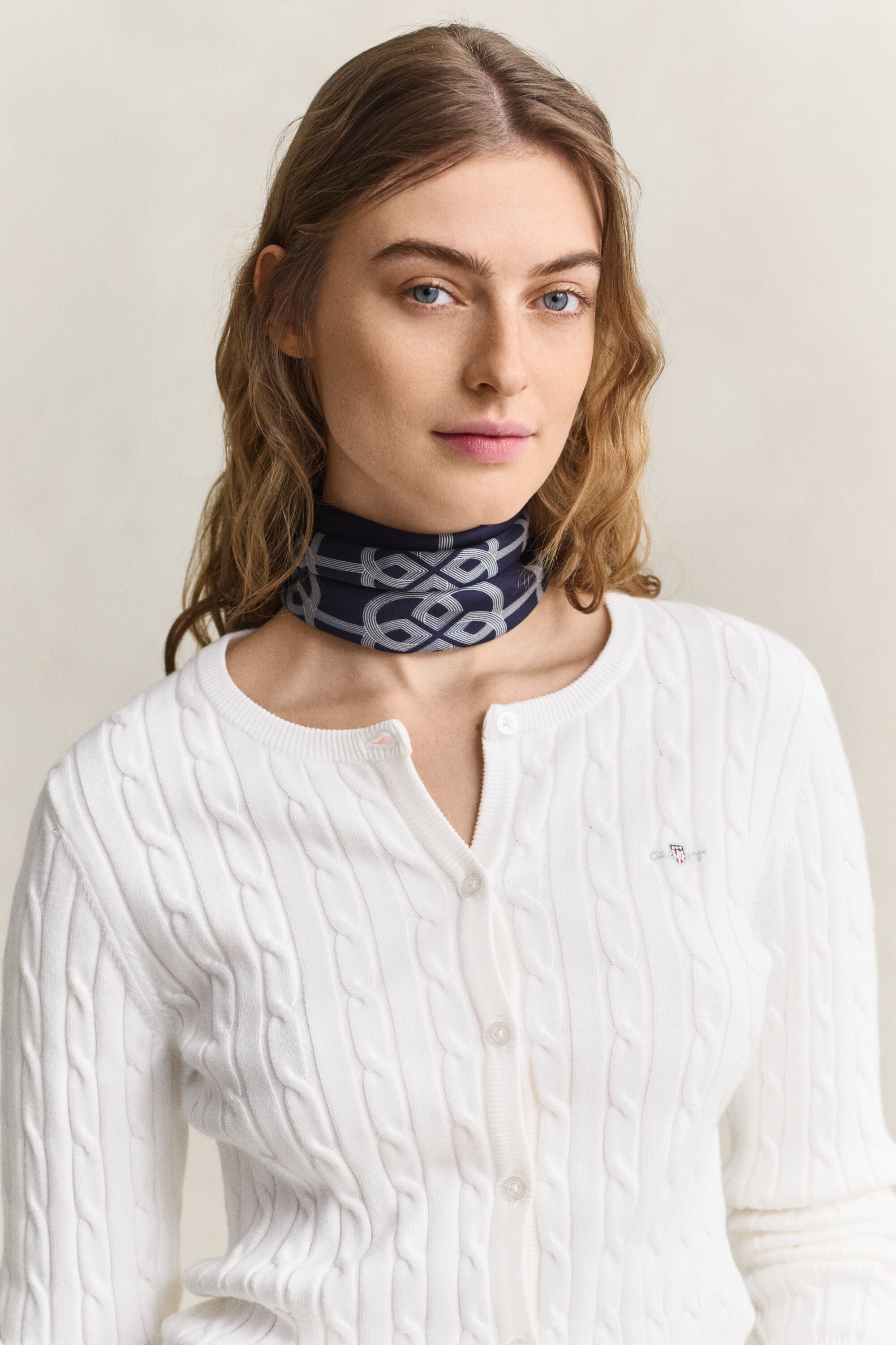 Stretch Cotton Cable Knit Cardigan