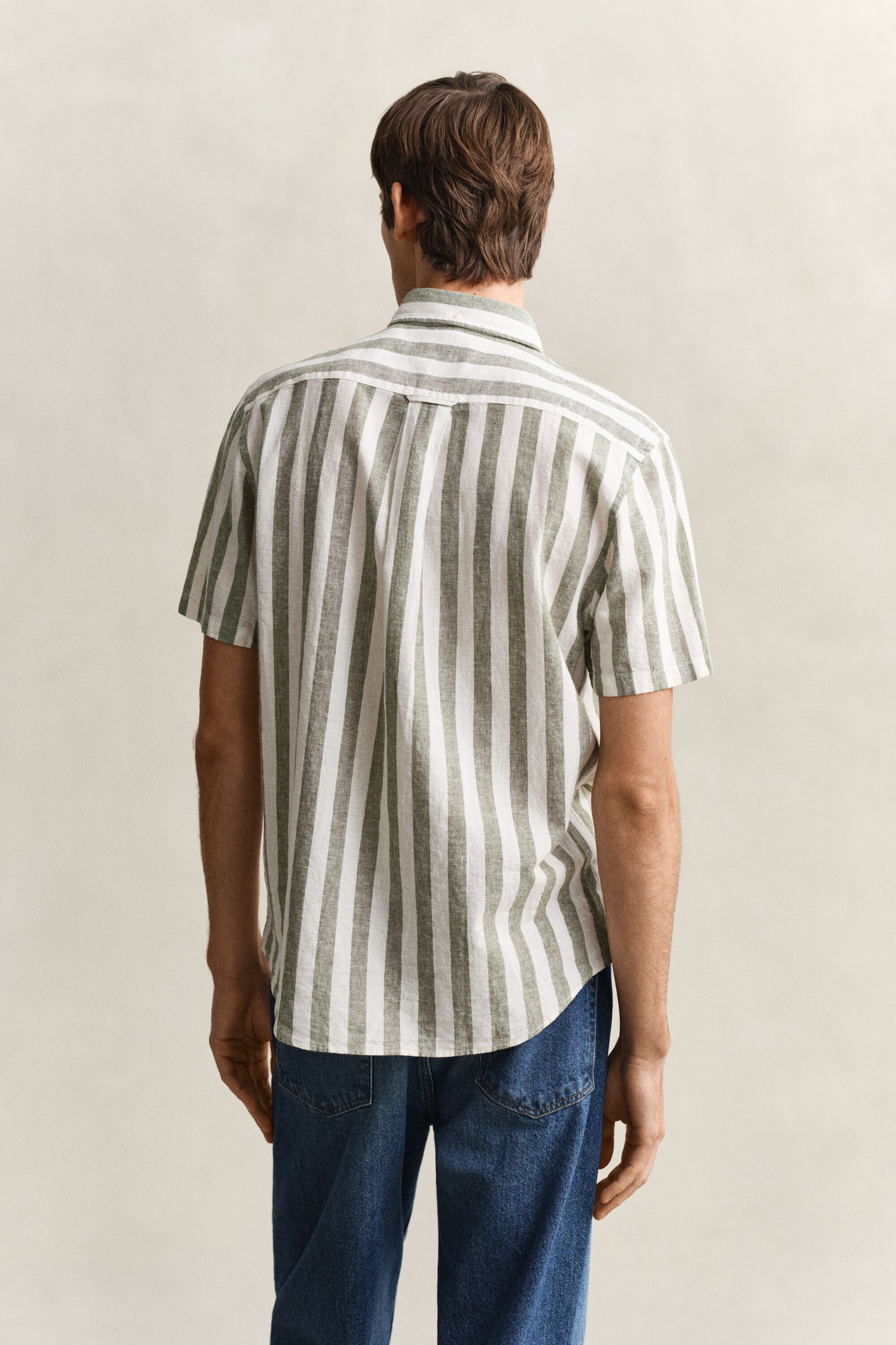 Striped Linen Blend Short Sleeve Shirt