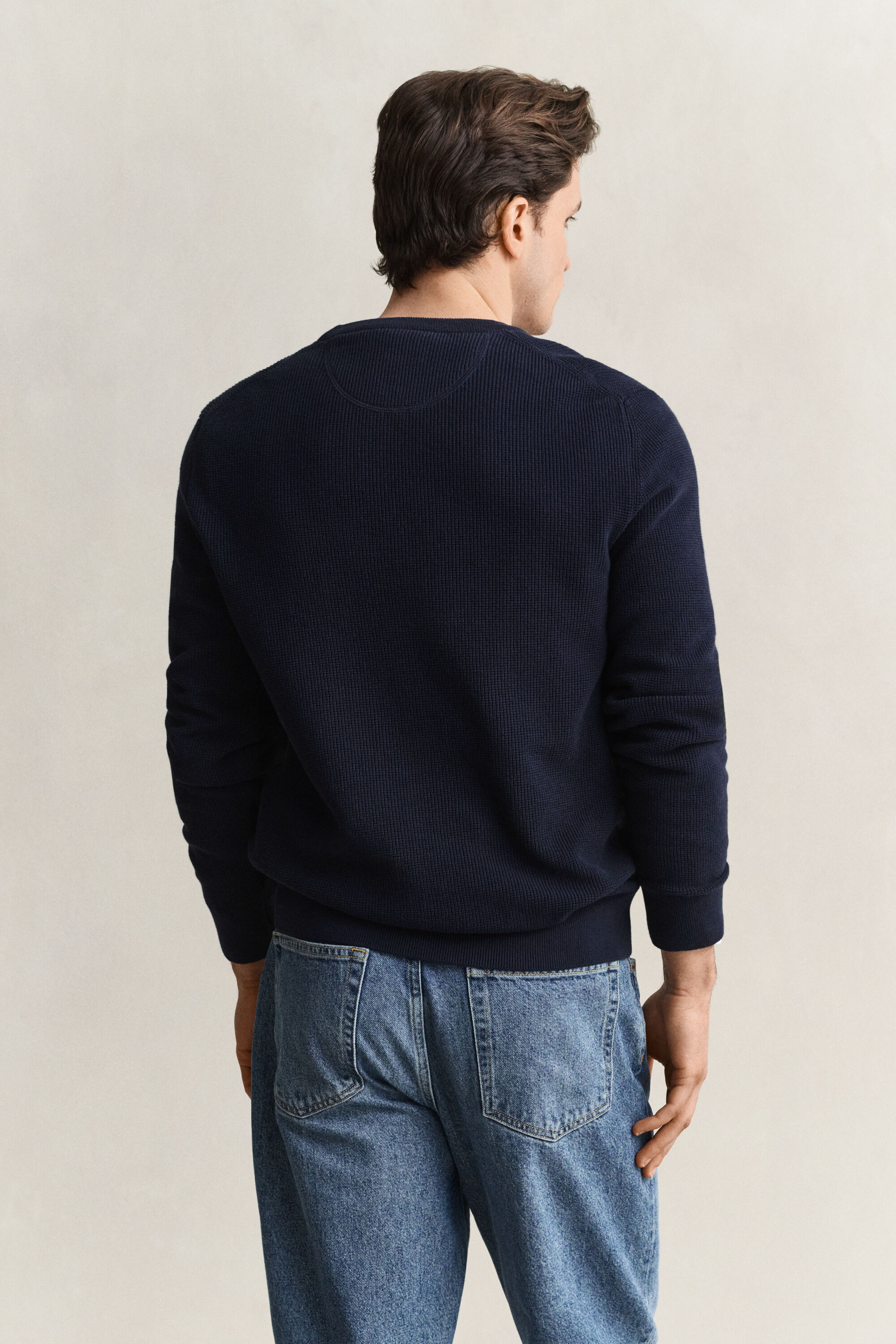 Textured Cotton Crew Neck Sweater