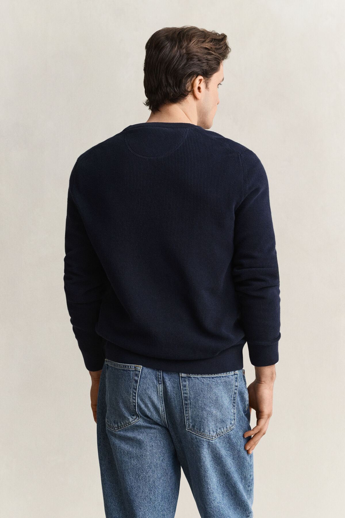 Textured Cotton Crew Neck Sweater — EVENING BLUE