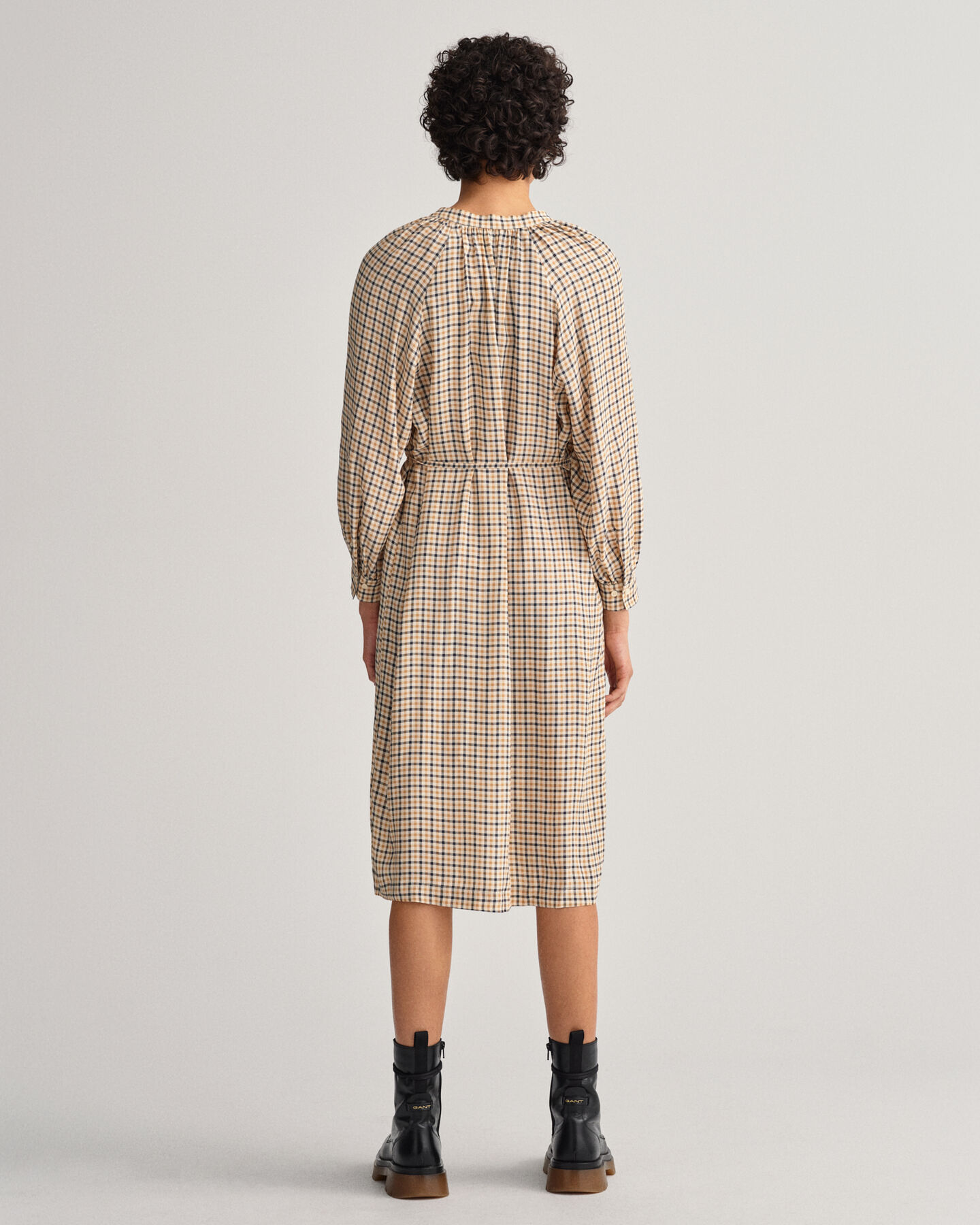 Check Stand Collar Shirt Dress
