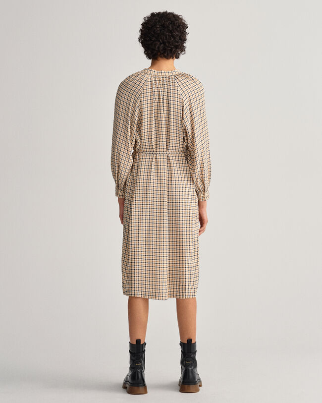 Check Stand Collar Shirt Dress
