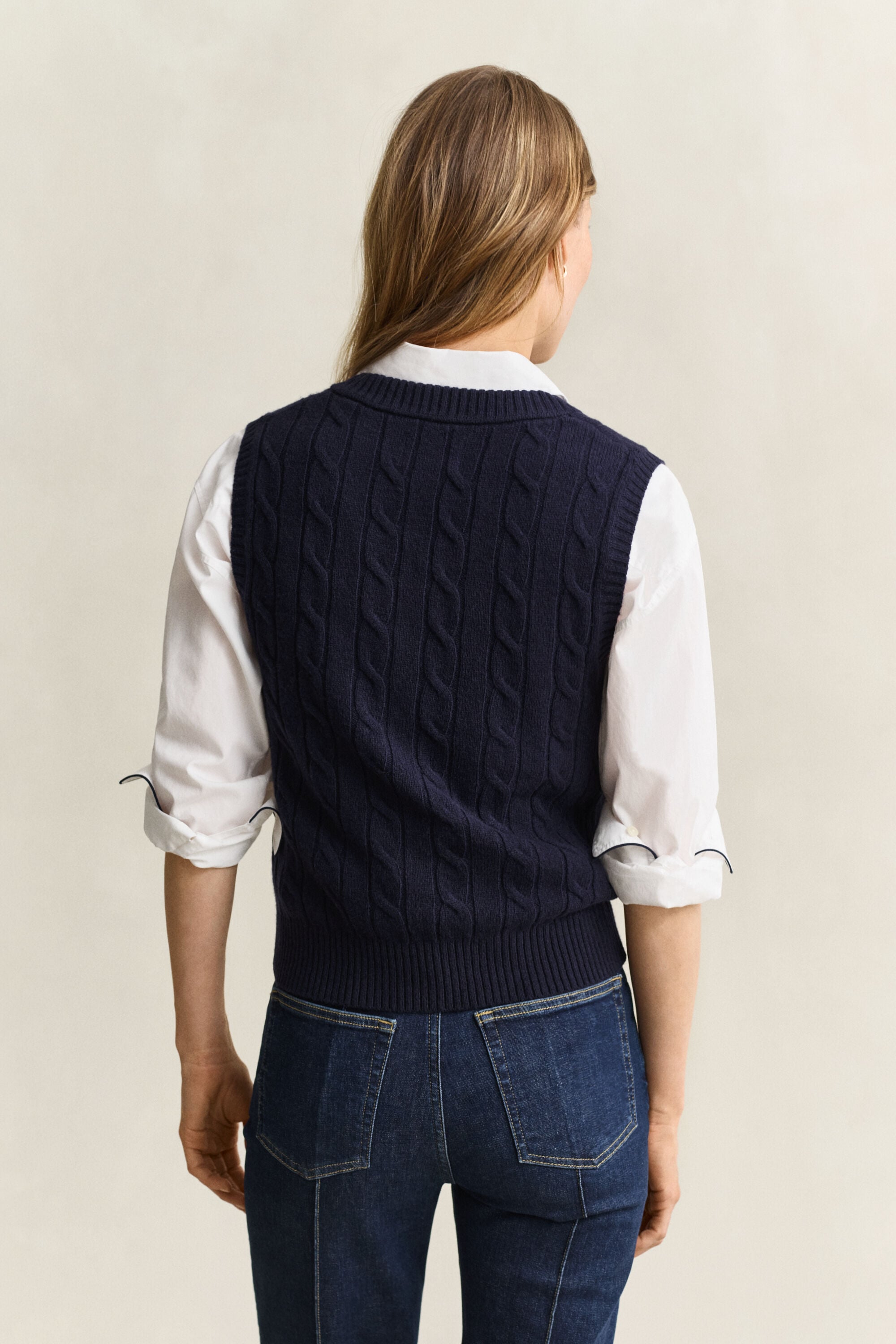 Lambswool Cable Knit Vest — EVENING BLUE