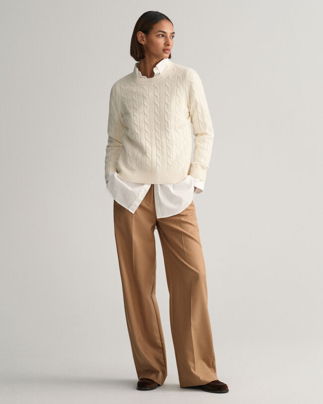 Lambswool Cable Knit Crew Neck Sweater