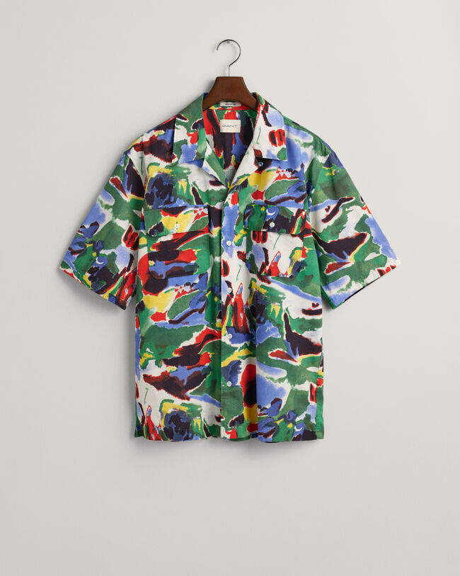 Relaxed Fit Cotton Lyocell Printed Short Sleeve Shirt - GANT