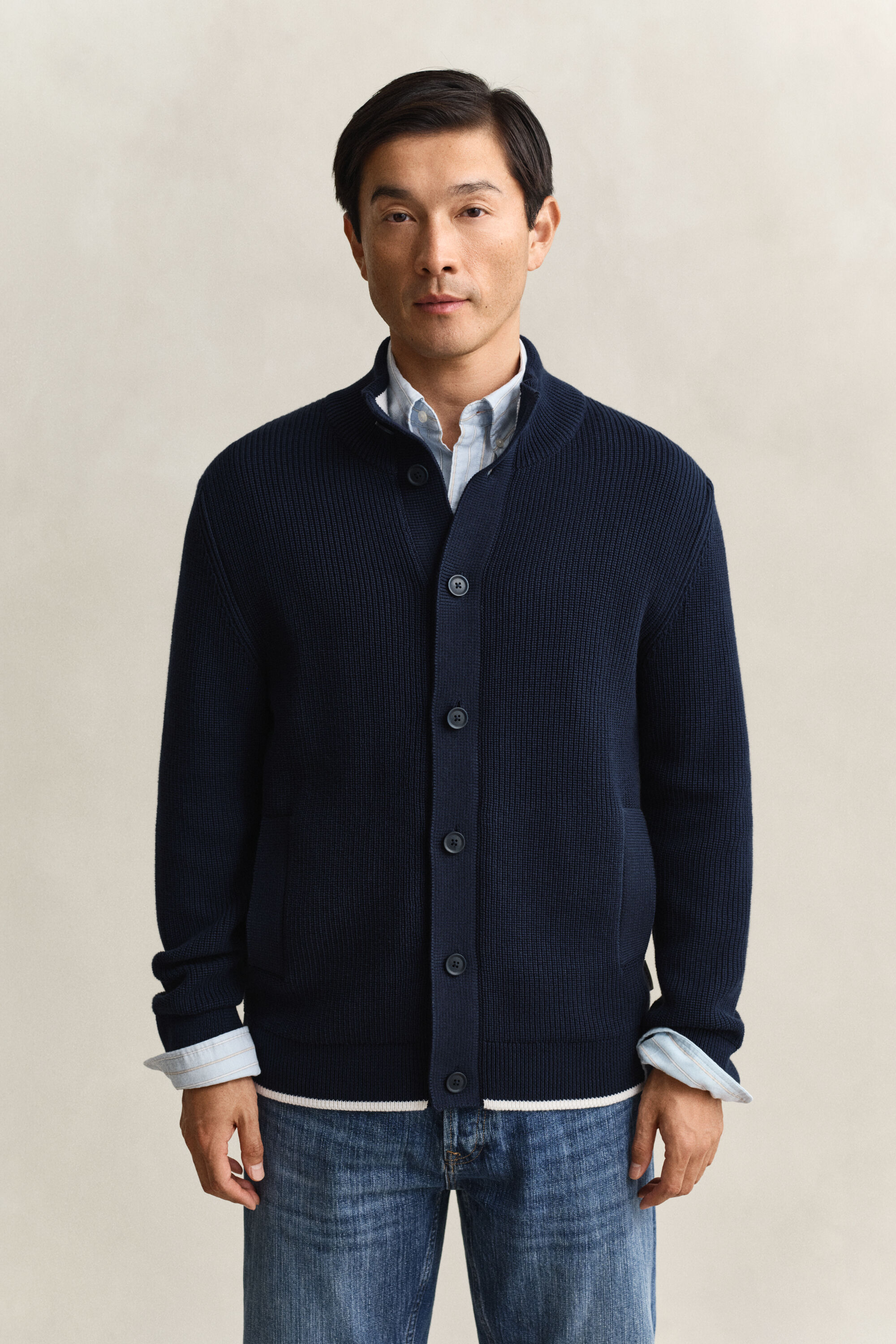 Ribbed Buttoned Cardigan